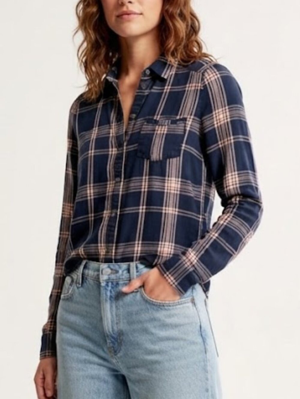 Abercrombie & Fitch Navy Pink Plaid Flannel Button Down Shirt Size S